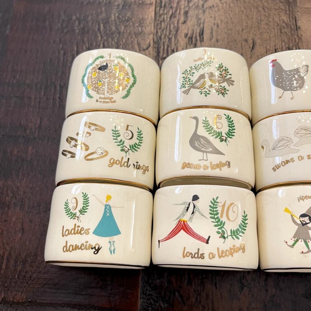 World Market 12 Days Of Christmas Napkin Rings Set Of 12 Ceramic Holiday Decor - Picture 2 of 4